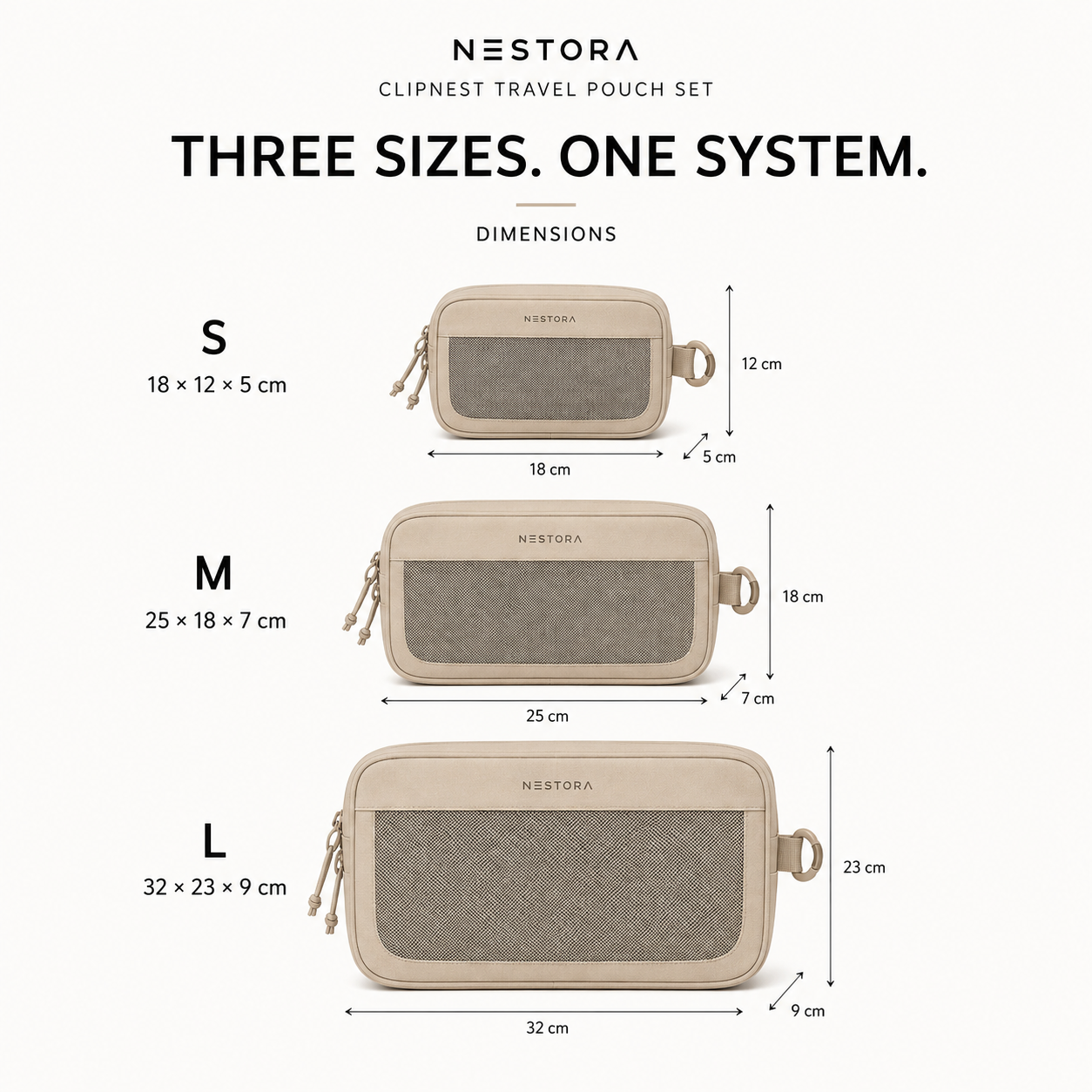 NESTORA ClipNest 3-Piece Travel Pouch Set