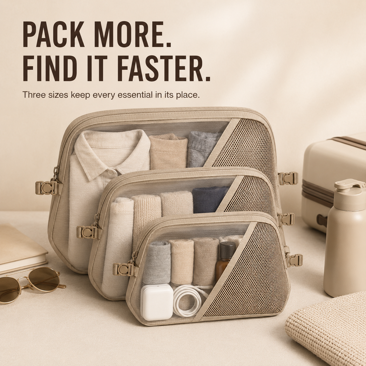 NESTORA ClipNest 3-Piece Travel Pouch Set